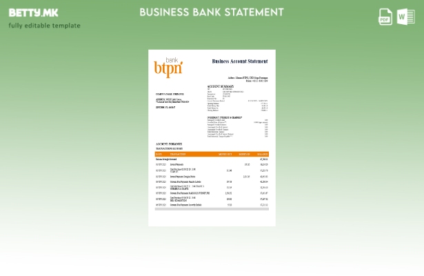 Модерен стил BTPN деловен извод од банка Шаблон за формат Word и PDF